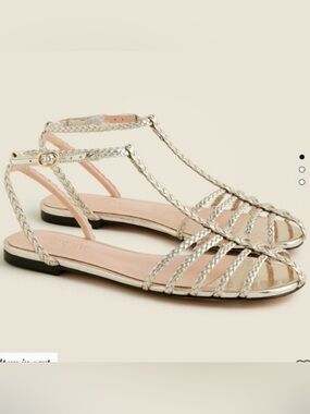 J. Crew - Braided cage-toe sandals Size 8.5 Metallic Leather WhiteGold CK004 NWT